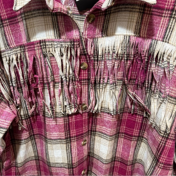 **NWT** Haptics Magenta Fringe Plaid Shacket - Picture 5 of 12